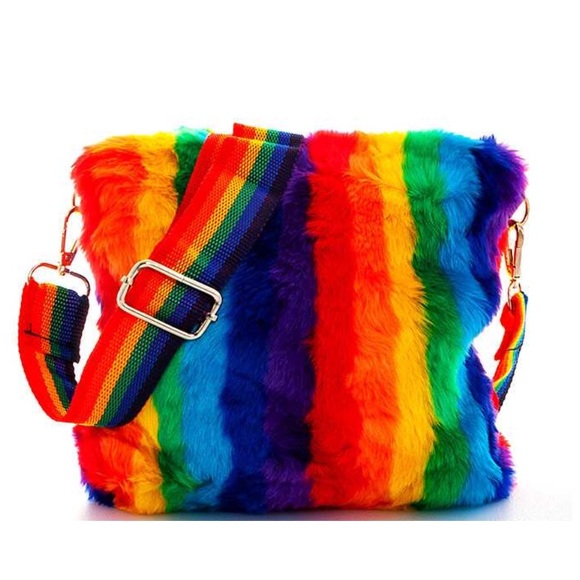 Handbags - rainbow faux fur crossbody bag nwt